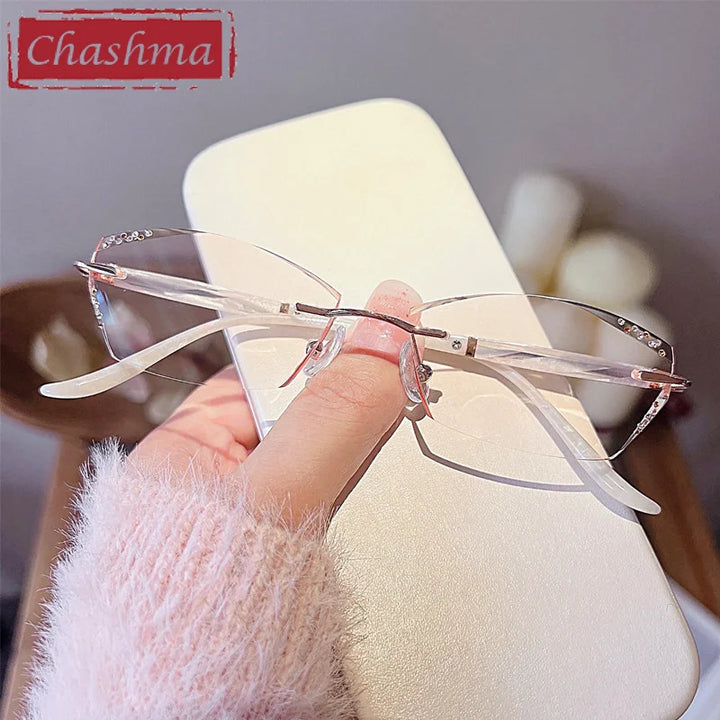 Chashma Ottica Women's Rimless Square Cat Eye Titanium Eyeglasses 520254