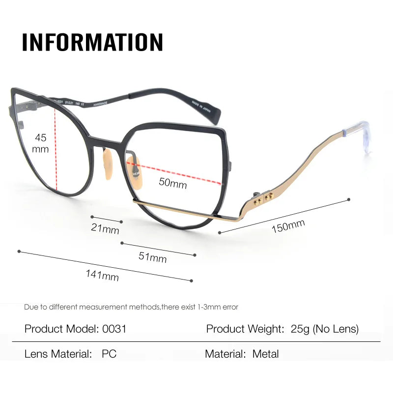 Muzz 0031-2 women's cat eye alloy prescription eyeglasses — view 2