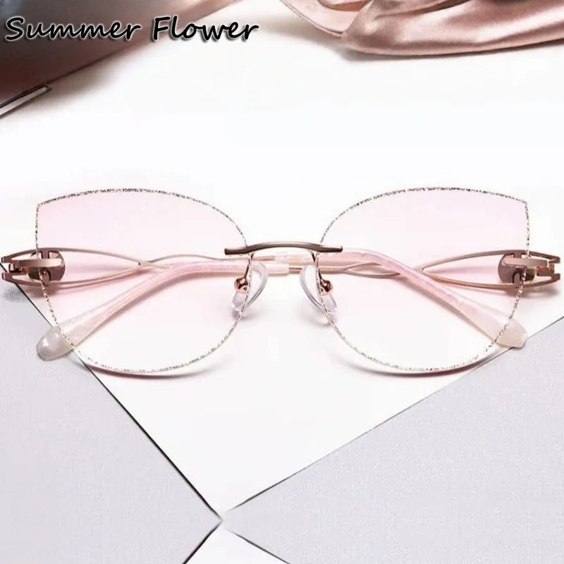 Summer Flower Women's Rimless Oval Or Cat Eye Titanium Eyeglasses 688022