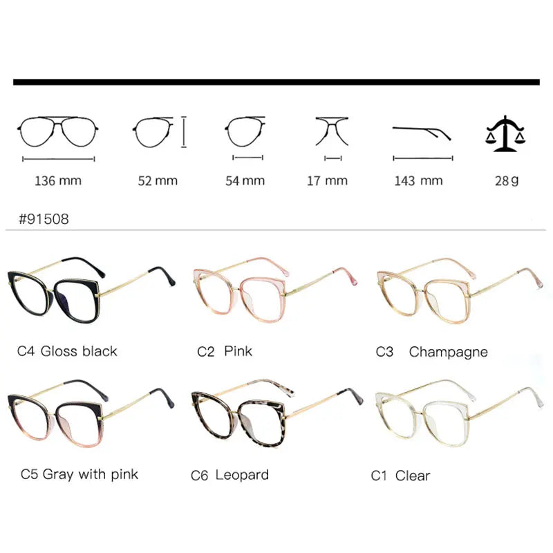 Handoer Women's Full Rim Square Cat Eye Tr 90 Alloy Eyeglasses 191508