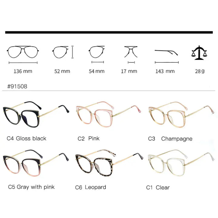 Handoer Women's Full Rim Square Cat Eye Tr 90 Alloy Eyeglasses 191508