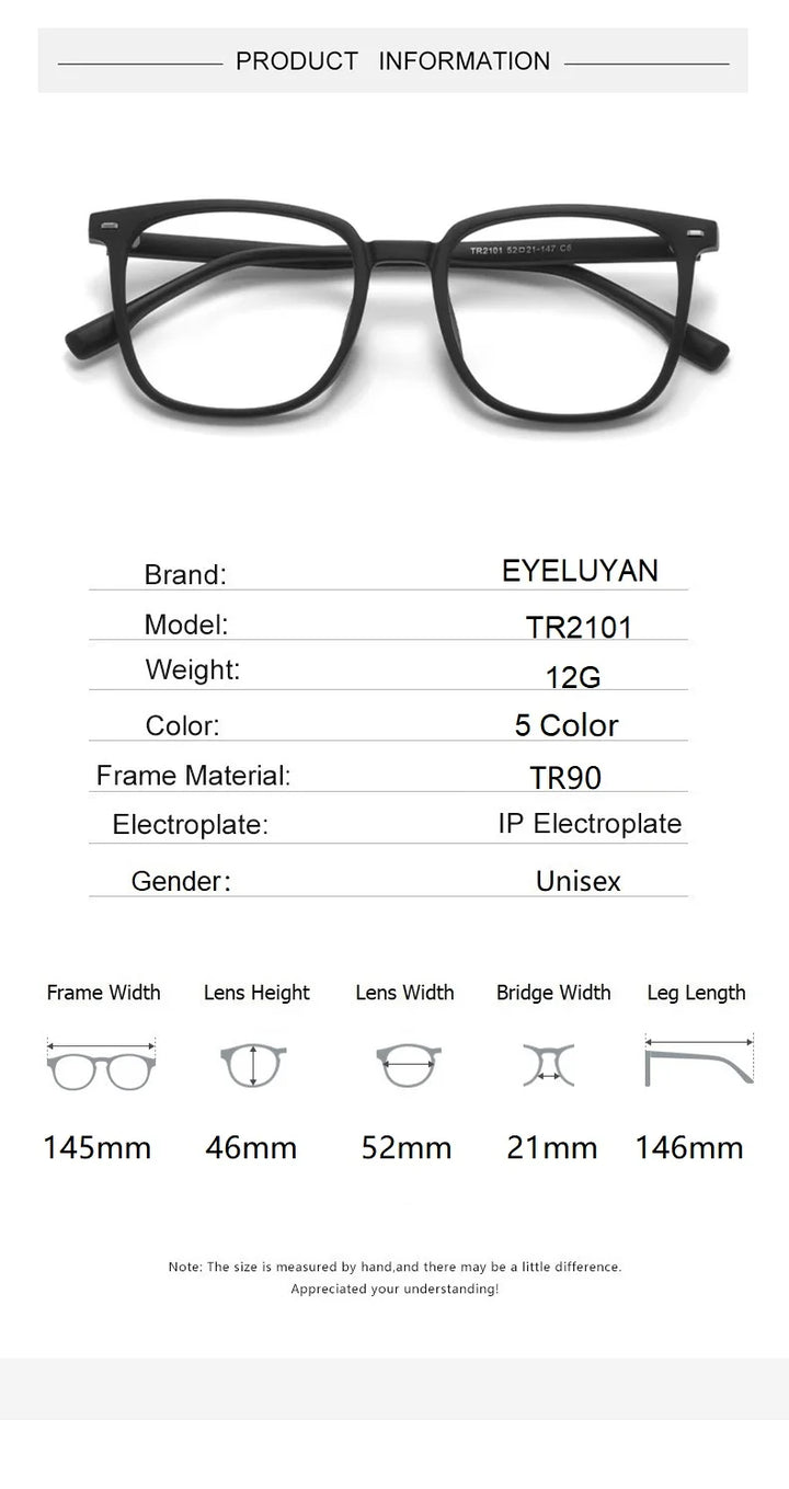 Eleccion Unisex Full Rim Square Tr 90 Titanium Eyeglasses 92101 Full Rim Eleccion