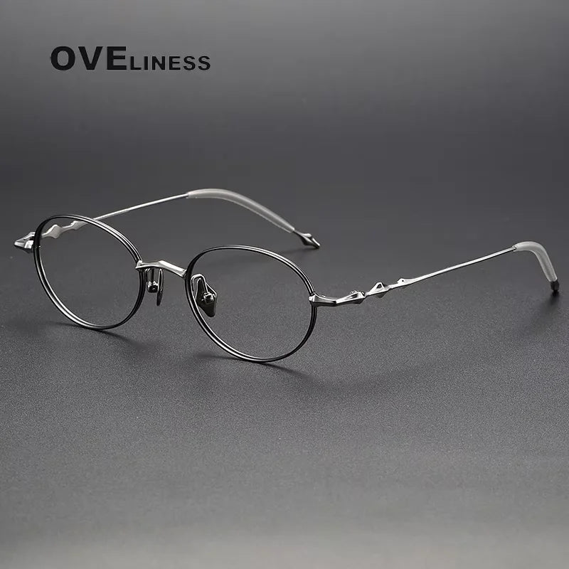 Oveliness Women's Full Rim Oval Round Titanium Eyeglasses 13519 Full Rim Oveliness black silver  