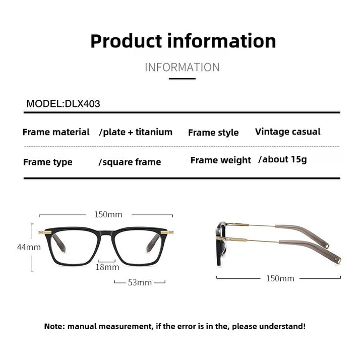 Hdcrafter Men's Full Rim Big Square Acetate Titanium Eyeglasses 403779