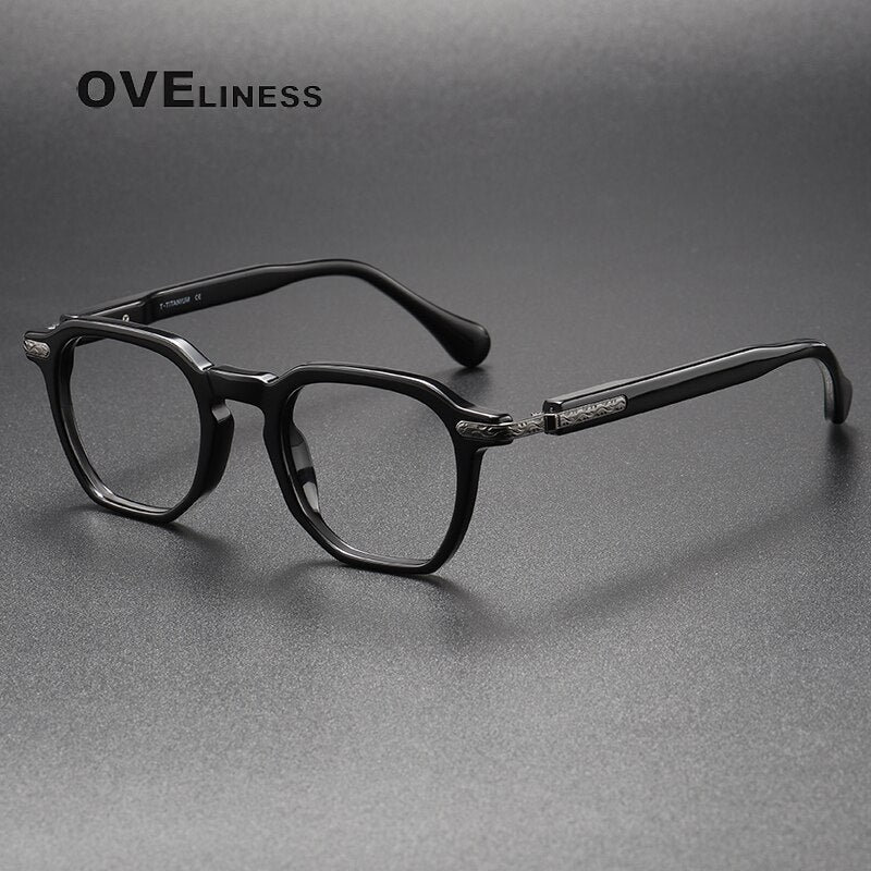 Oveliness Unisex Full Rim Square Acetate Titanium Eyeglasses 80855 Full Rim Oveliness black gun  
