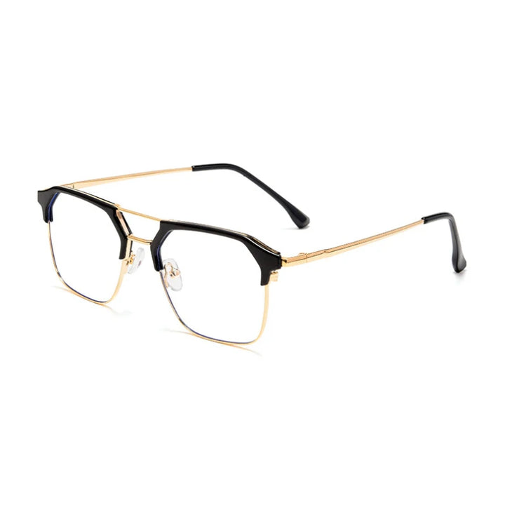 Hotochki Unisex Full Rim Square Double Bridge Tr 90 Alloy Eyeglasses 680874