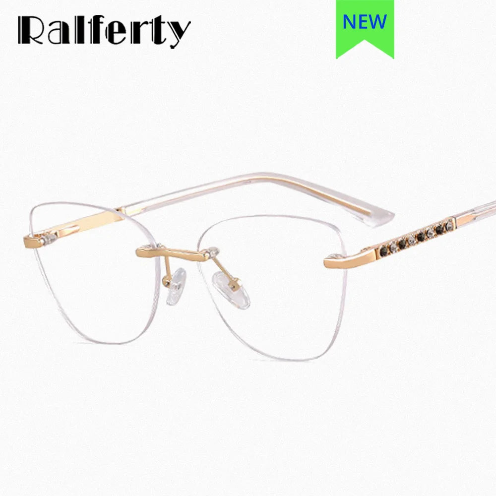 Ralferty Women's Rimless Square Cat Eye Alloy Eyeglasses 82193 Rimless Ralferty   