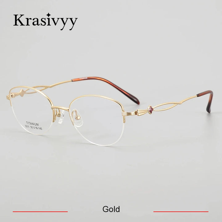 Krasivyy Women's Semi Rim Oval Round Titanium Eyeglasses 443011 Semi Rim Krasivyy Gold  