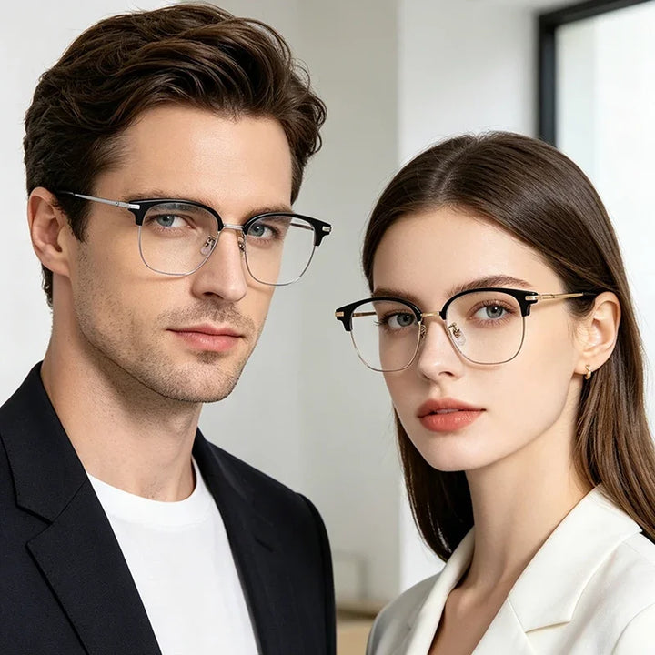 Bclear Unisex Full Rim Browline Titanium Eyeglasses SM-31807