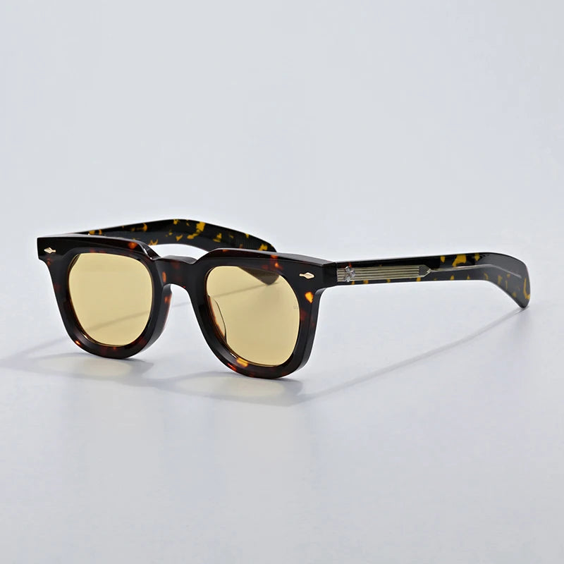 Hewei Unisex Full Rim Square Acetate Sunglasses 0021 Sunglasses Hewei tortoise-yellow as picture 