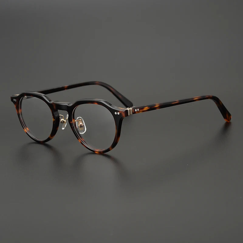 Black Mask Unisex Full Rim Flat Top Round Acetate Eyeglasses Nn014 Full Rim Black Mask Tortoise  