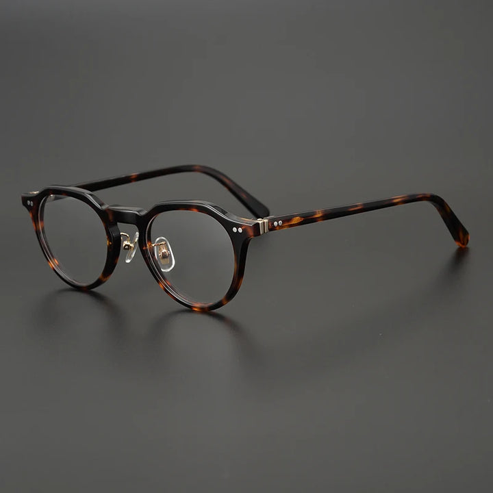 Black Mask Unisex Full Rim Flat Top Round Acetate Eyeglasses Nn014 Full Rim Black Mask Tortoise  