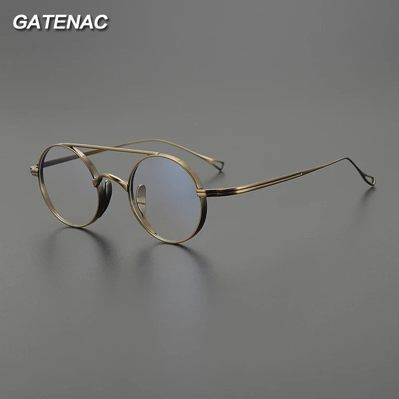 Gatenac Unisex Full Rim Round Double Bridge Titanium Eyeglasses J1473 Full Rim Gatenac   