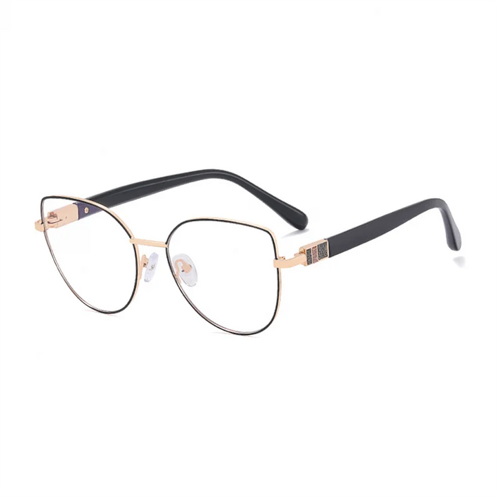 Ralferty Women's Full Rim Round Cat Eye Alloy Eyeglasses R82123 Full Rim Ralferty C1 Black Gold CHINA 