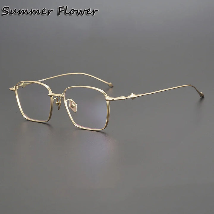 Summer Flower Unisex Full Rim Polygon Square Titanium Eyeglasses 81435 Full Rim Summer Flower