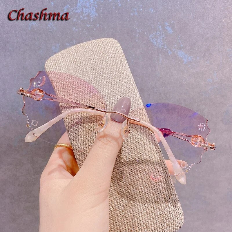 Chashma Ochki Women's Rimless Butterfly Titanium Eyeglasses 88301r Rimless Chashma Ochki Gold Purple  