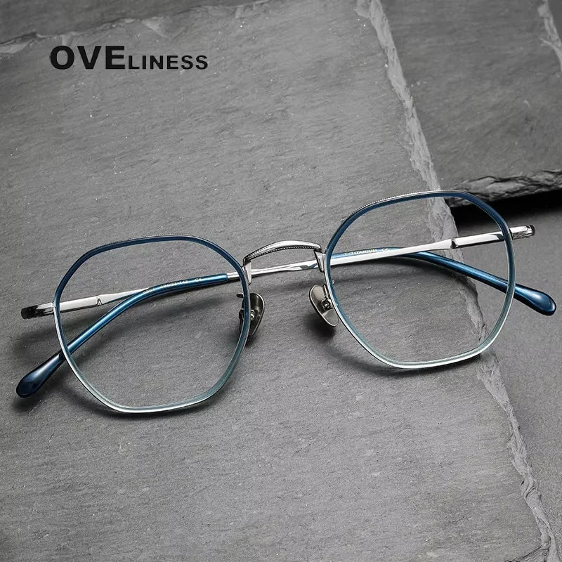 Oveliness Unisex Full Rim Polygon Acetate Titanium Eyeglasses 8502 Full Rim Oveliness   