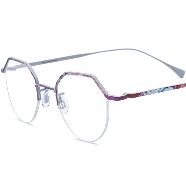 Nobler Women's Semi Rim Flat Top Round Titanium Eyeglasses 185866