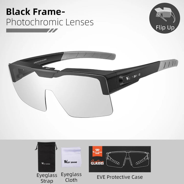West Biking Unisex Full Rim Square Flip Up Over Frame Sunglasses 940703