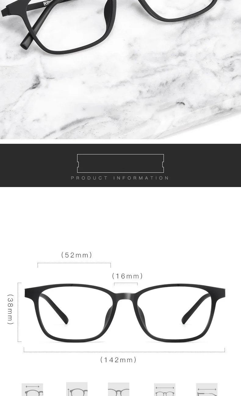 Cubojue Unisex Full Rim Square Tr 90 Titanium Eyeglasses 19142