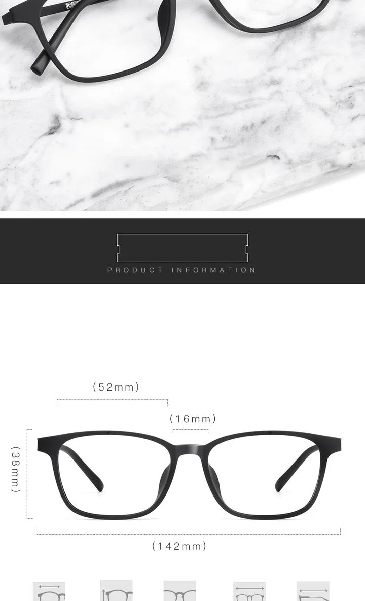 Cubojue Unisex Full Rim Square Tr 90 Titanium Eyeglasses 19142