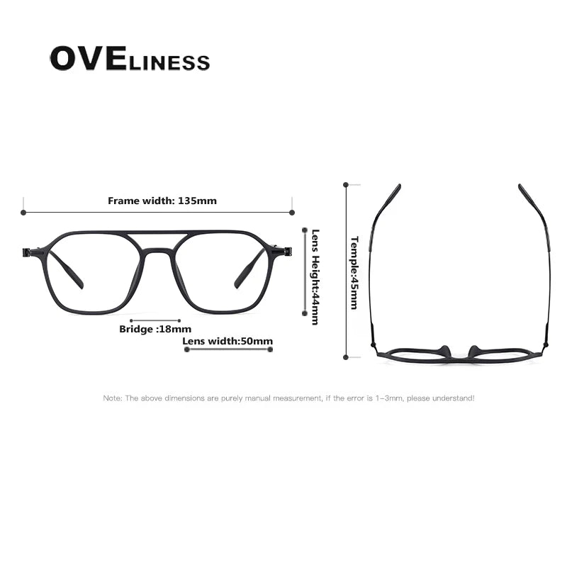 Oveliness Women's Full Rim Square Double Bridge Titanium Ultem Eyeglasses 8671 Full Rim Oveliness   