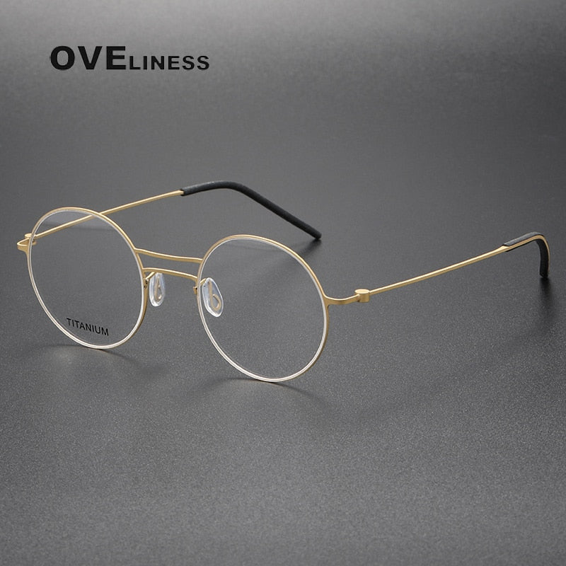 Oveliness Unisex Full Rim Round Screwless Double Bridge Titanium Eyeglasses 5518 Full Rim Oveliness gold  