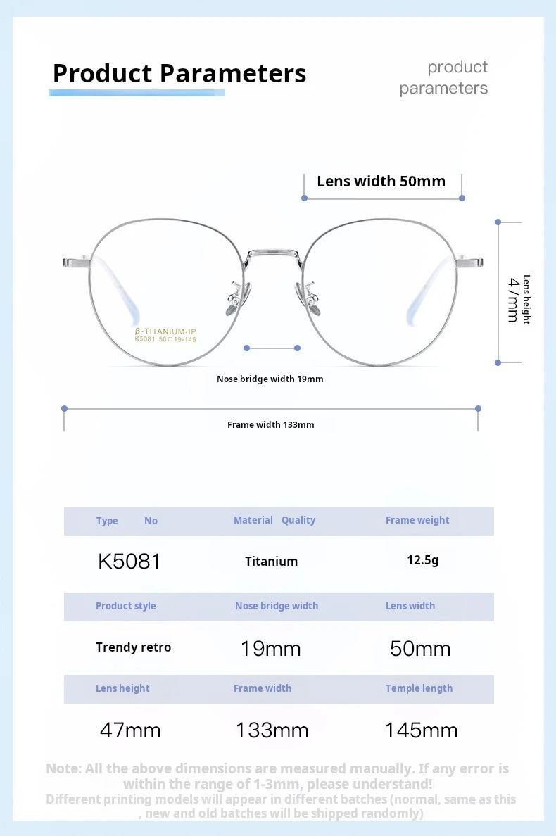 Yimaruili Women's Full Rim Round Titanium Eyeglasses 50814