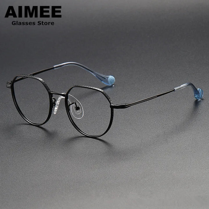 Aimee Unisex Youth's Full Rim Flat Top Round Titanium Eyeglasses 80952 Full Rim Aimee Black  