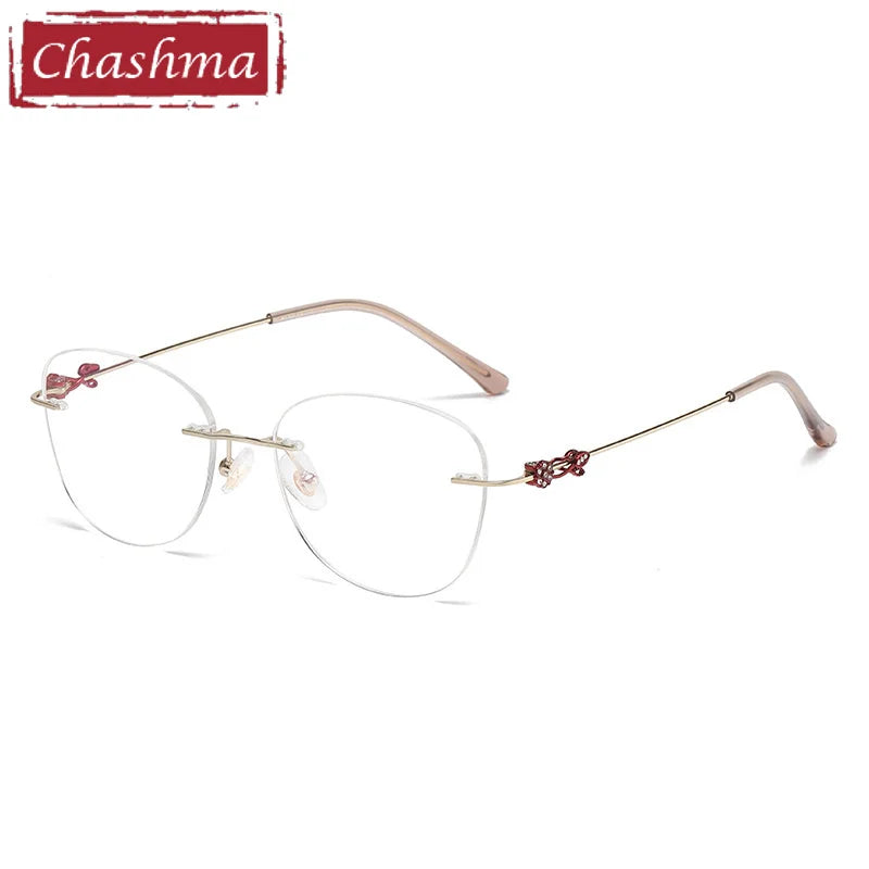 Chashma Women's Rimless Oval Cat Eye Titanium Reading Glasses 946086 Reading Glasses Chashma Light Gold Single Version 1.67|Anti Blue Ray + Photo Brown