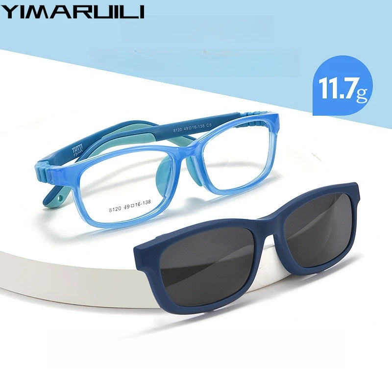 Yimaruili Unisex Youth's Full Rim Square Ultem Eyeglasses Clip On Polarized Sunglasses Y8120 With Clip Ons Yimaruili Eyeglasses   