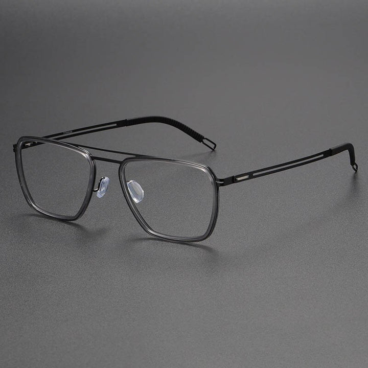 CCSpace Men's Full Rim Square Acetate Fiber Titanium Eyeglasses 56498 Full Rim CCspace C4ClearGrey  