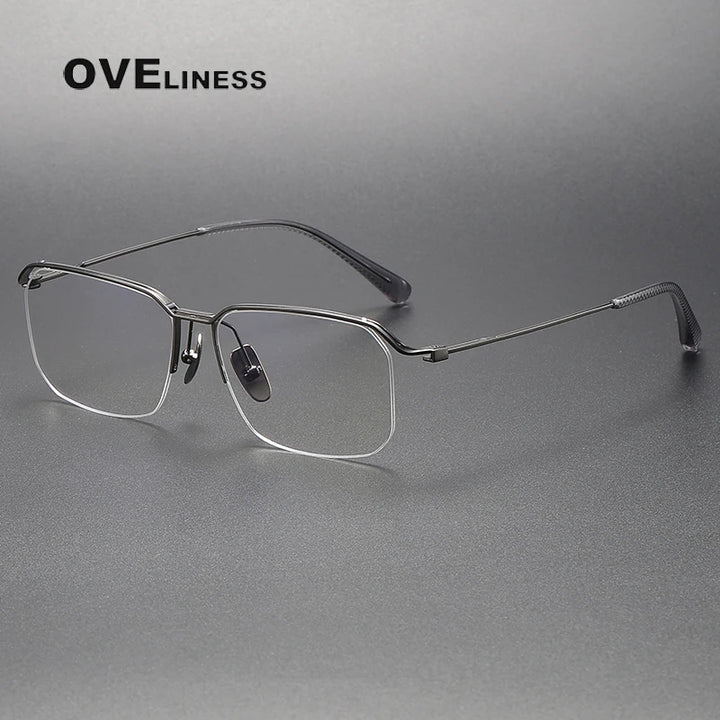 Oveliness Unisex Semi Rim Square Titanium Eyeglasses 423a Semi Rim Oveliness gun  