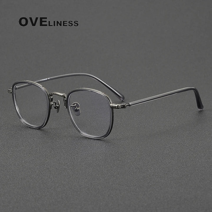 Oveliness Women's Full Rim Square Acetate Titanium Eyeglasses 14043 Full Rim Oveliness grey gun  