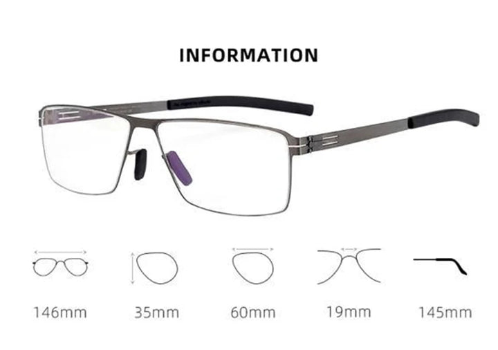 Black Mask Unisex Full Rim Rectangle Screwless Stainless Steel Eyeglasses Ib005 Full Rim Black Mask   