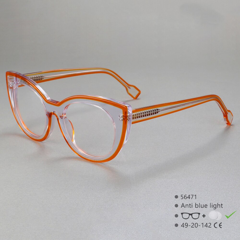 CCspace Women's Full Rim Cat Eye Acetate Fiber Eyeglasses 56471 Full Rim CCspace C4Orange  