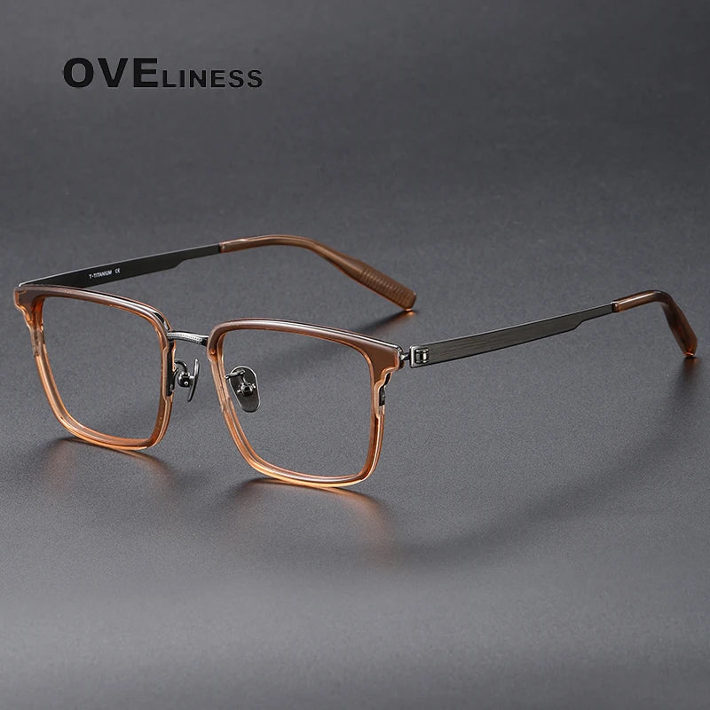 Oveliness Unisex Full Rim Square Acetate Screwless Titanium Eyeglasses 80981 Full Rim Oveliness tea gun  