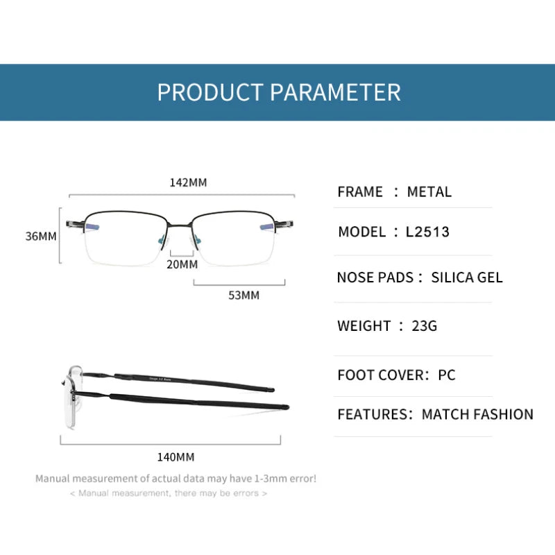 Handoer Unisex Semi Rim Square Alloy Acetate Eyeglasses 952181