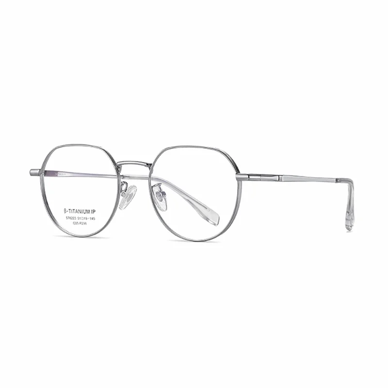 Ralferty Women's Full Rim Polygon Titanium Alloy Eyeglasses R6223 Full Rim Ralferty C5 Silver CN 