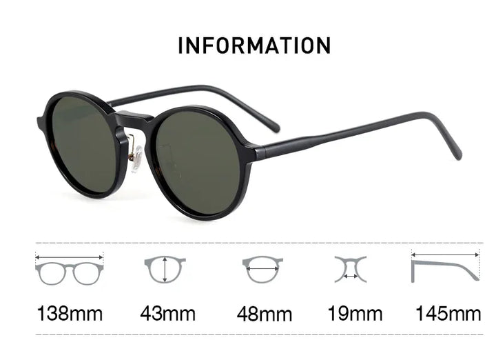 Black Mask Unisex Full Rim Round Acetate Polarized Sunglasses 14543 Sunglasses Black Mask   