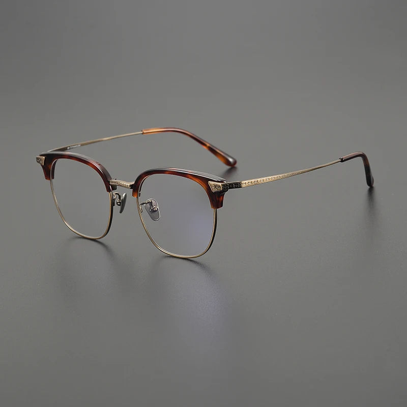 Black Mask Unisex Full Rim Square Acetate Titanium Eyeglasses Bn028 Full Rim Black Mask Tortoise-Bronze  