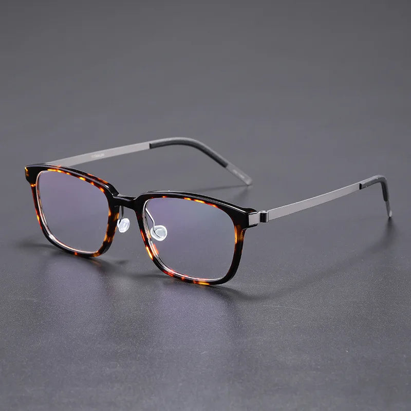 Black Mask Unisex Full Rim Square Titanium Acetate Screwless Eyeglasses 1231 Full Rim Black Mask Tortoise  