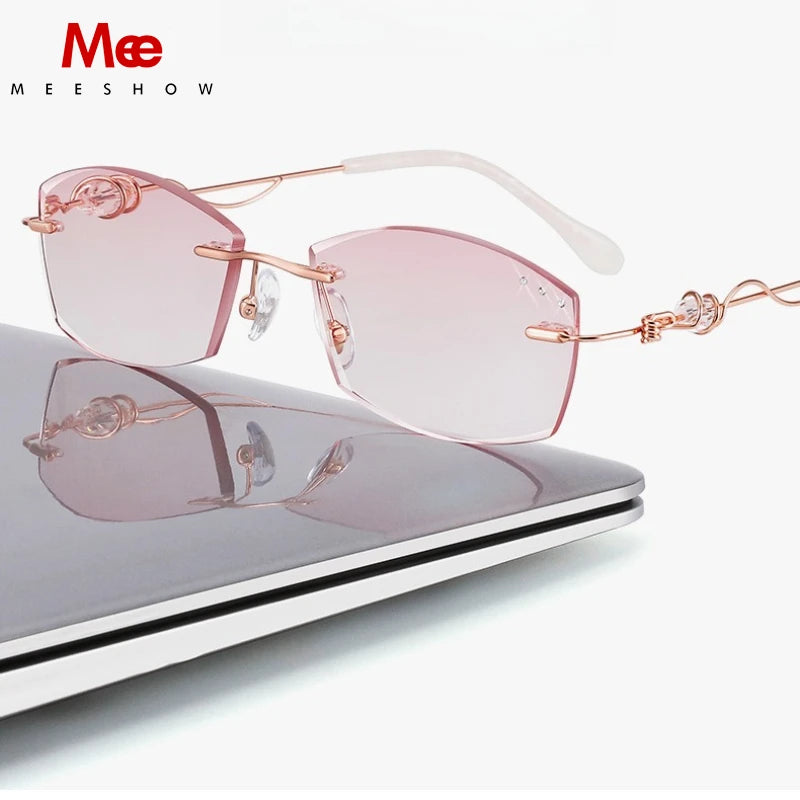 Meeshow Women's Rimless Square Oval Steel Reading Glasses 608017