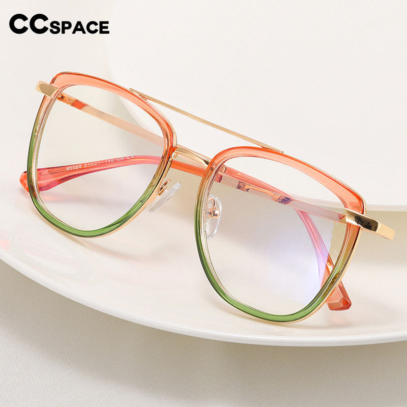 CCSpace Women's Full Rim Square Double Bridge Tr 90 Titanium Eyeglasses 55988 Full Rim CCspace   