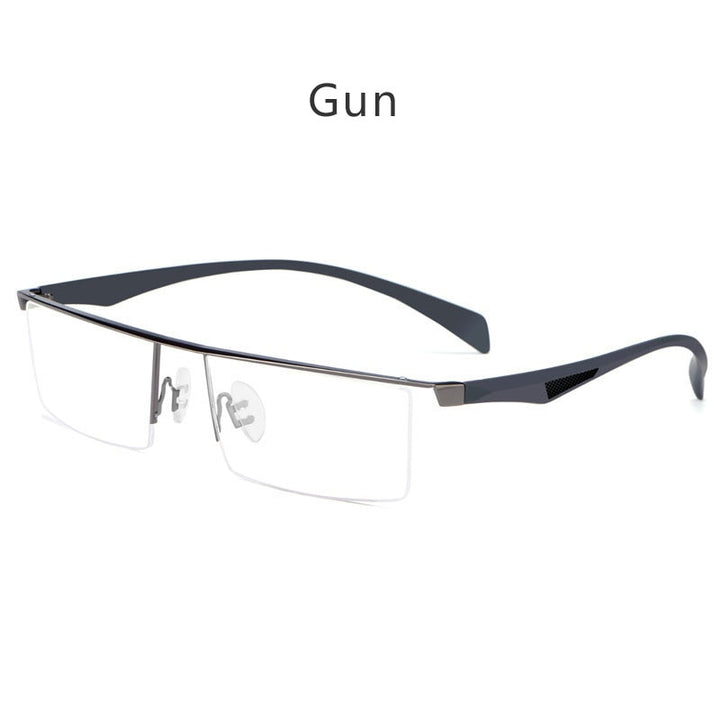 Hdcrafter Men's Semi Rim Wide Square Tr 90 Titanium Alloy Eyeglasses P83321 Semi Rim Hdcrafter Eyeglasses Gray  