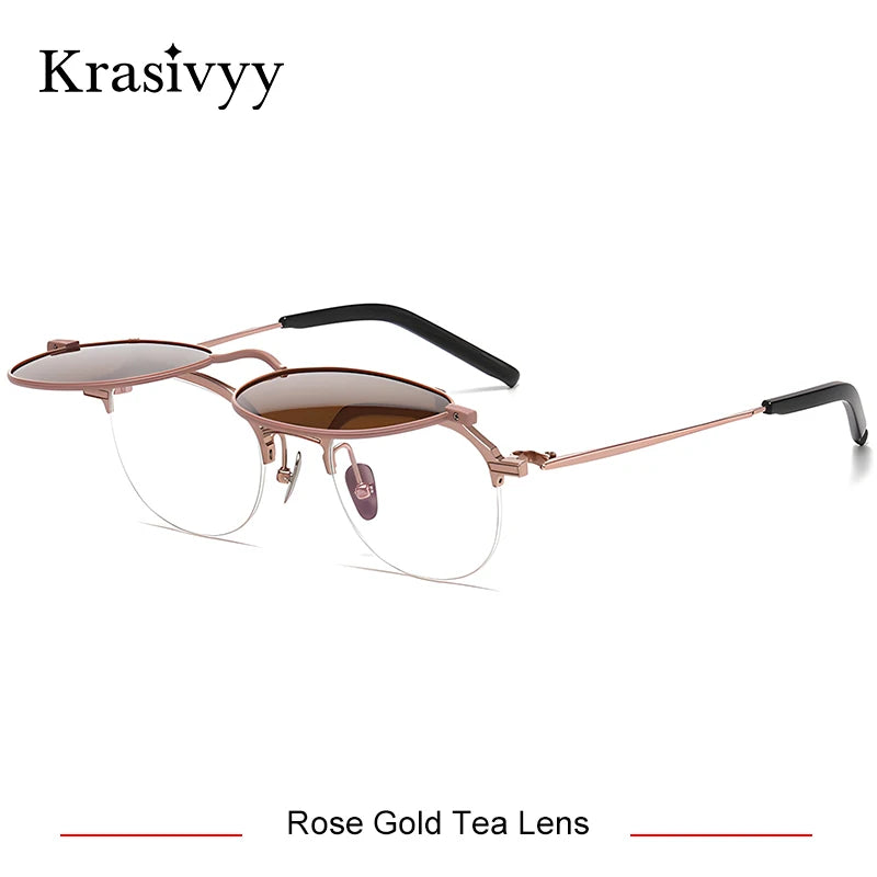 Krasivyy Unisex Round Titanium Prescription Eyeglasses with Flip-Up S400T - view 8