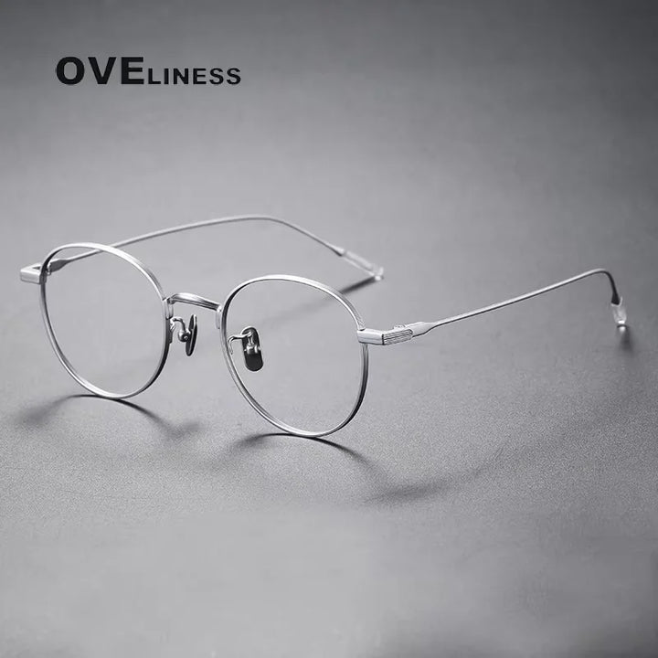 Oveliness Women's Full Rim Flat Top Round Titanium Eyeglasses Full Rim Oveliness silver