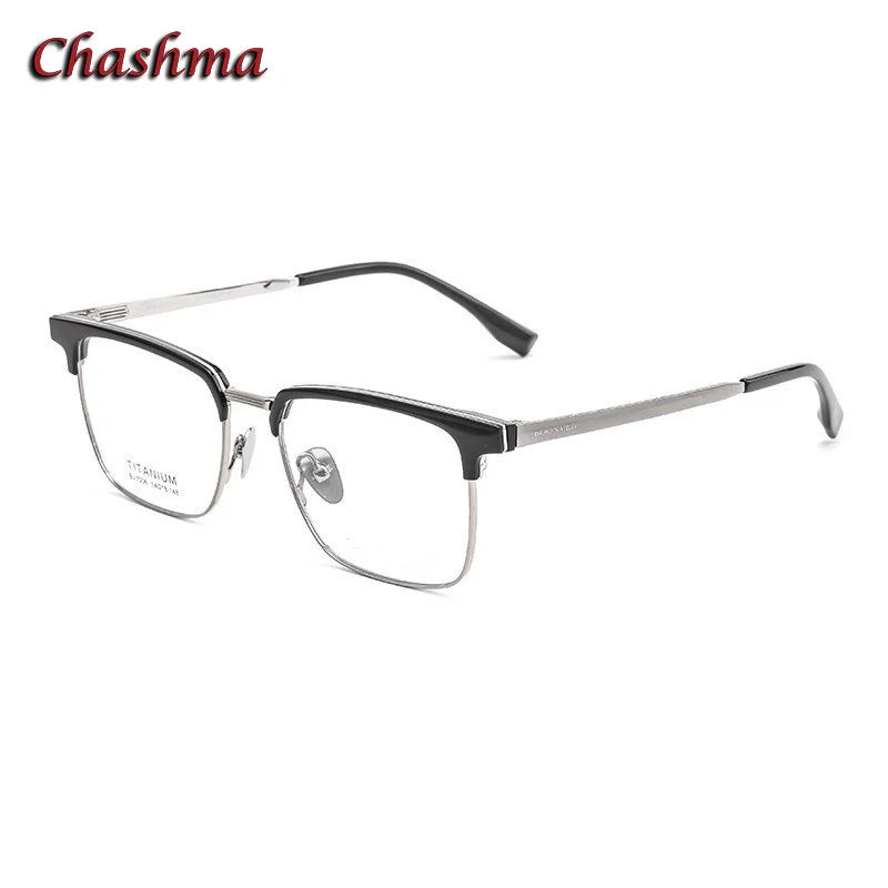 Chashma Ochki Unisex Full Rim Square Acetate Titanium Eyeglasses 7006 Full Rim Chashma Ochki Black Silver  