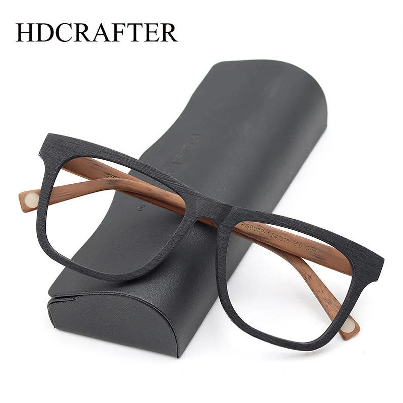 Hdcrafter Unisex Full Rim Square Wood Grain Acetate Eyeglasses 892891 Full Rim Hdcrafter Eyeglasses
