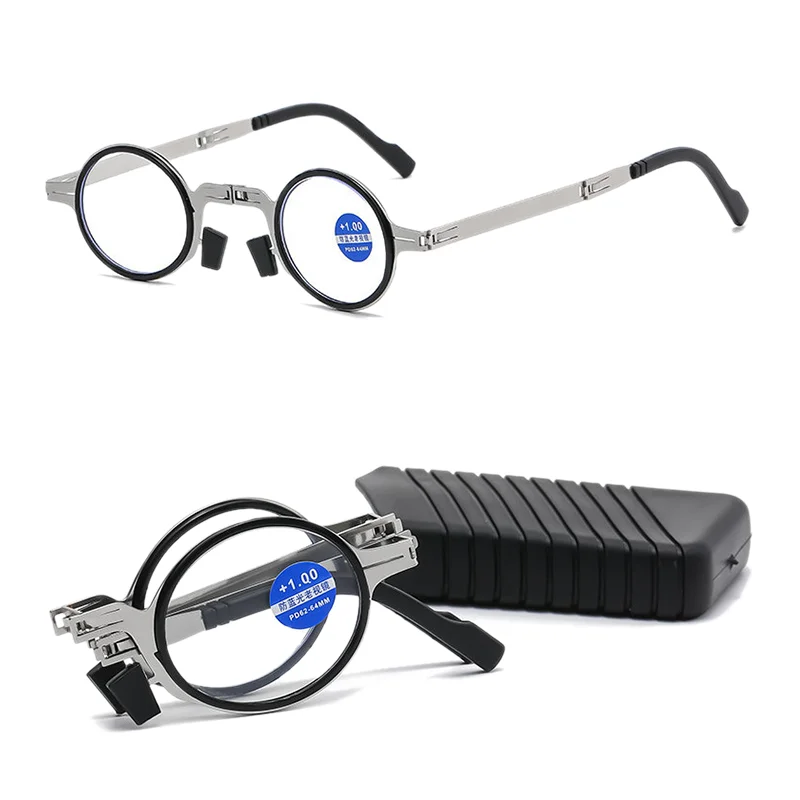 Ralferty Men's Reading Glasses Folding Portable Magnifying Anti Blue Light Reading Glasses Ralferty Round +100 